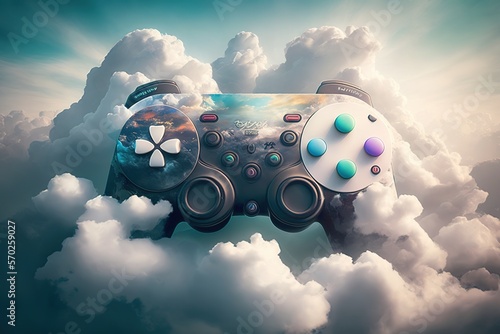 a cloud gaming concept illustration with a gaming controller in the clouds Fototapet