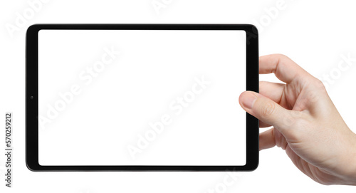 Obraz na płótnie Hand holding black tablet cut out