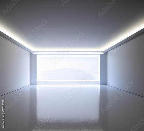 Empty room presentation background with fluorescent led light. Ai generated image