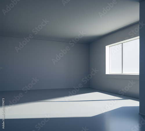 Empty room presentation background with fluorescent led light. Ai generated image.