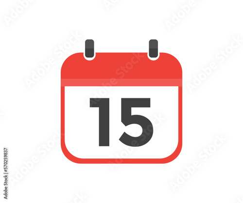 Simple calendar with date 15 day fifteen logo design. Calendar icon flat day 15. Reminder symbol. Event schedule date. Meeting appointment time vector design and illustration.
