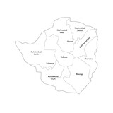 Zimbabwe political map of administrative divisions - provinces. Handdrawn doodle style map with black outline borders and name labels.