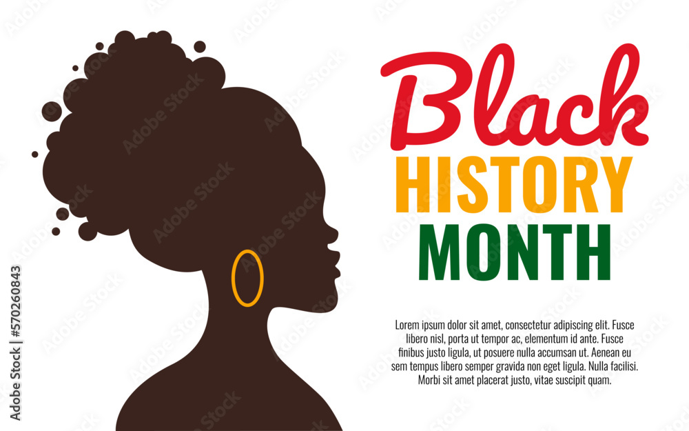 Template for background, banner, card, poster with place for text. 
African American History. Silhouette of a dark woman on a white background.
Black Lives Matter. Juneteenth or Afro American Freedom 