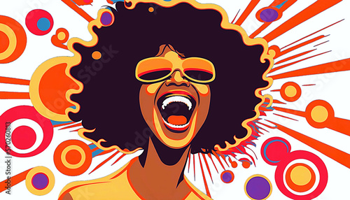 happy joyful smiling shouting woman in pop art style illustration design on colorful background - new quality universal stock image illustration wallpaper, generative ai