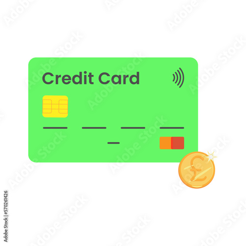 Credst card and money pound. Vecror illustration.