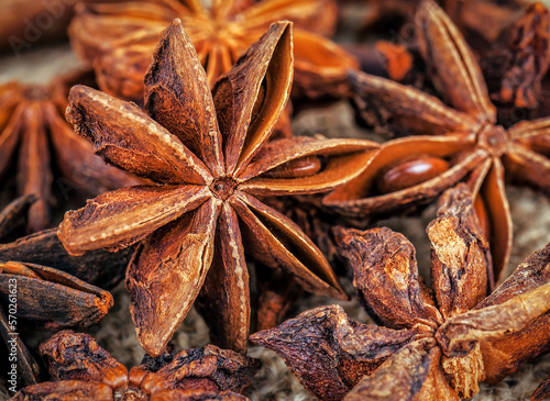 ripe anise star with seed as a texture