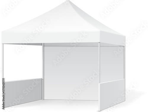Mockup Promotional Advertising Outdoor Event Trade Show Pop-Up Tent Mobile Marquee. Illustration Isolated On White Background. Mock Up Template Ready For Your Design. Vector EPS10 photo