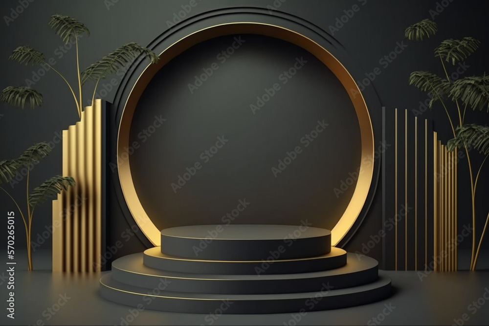 Studio background podium scene with geometric platform 3D minimal round podium to advertise the product, in gold and gray colors, generated ai Studio background podium scene with geometric platform 3D minimal round podium to advertise the product, in gold and gray colors, generated ai