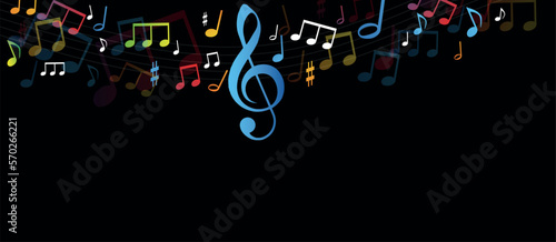 note musicali su sfondo nero, concetto di musica, concerto