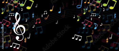 note musicali su sfondo nero, concetto di musica, concerto
