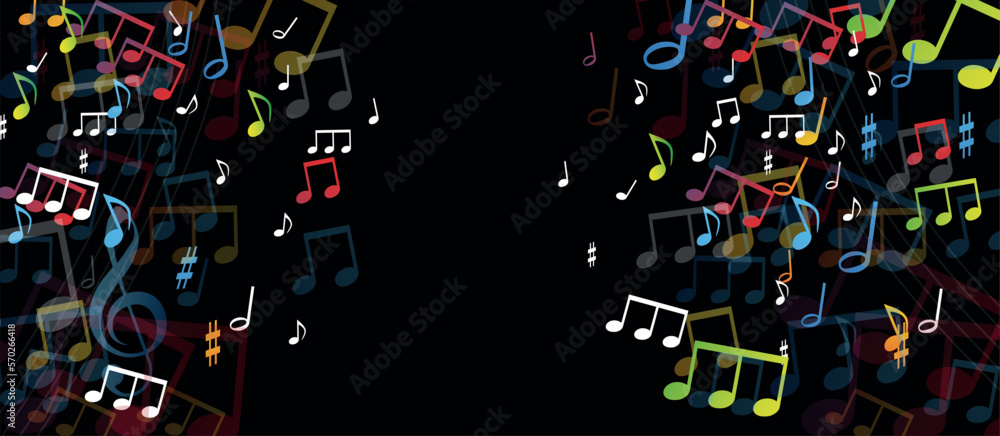 note musicali su sfondo nero, concetto di musica, concerto note musicali su sfondo nero, concetto di musica, concerto
