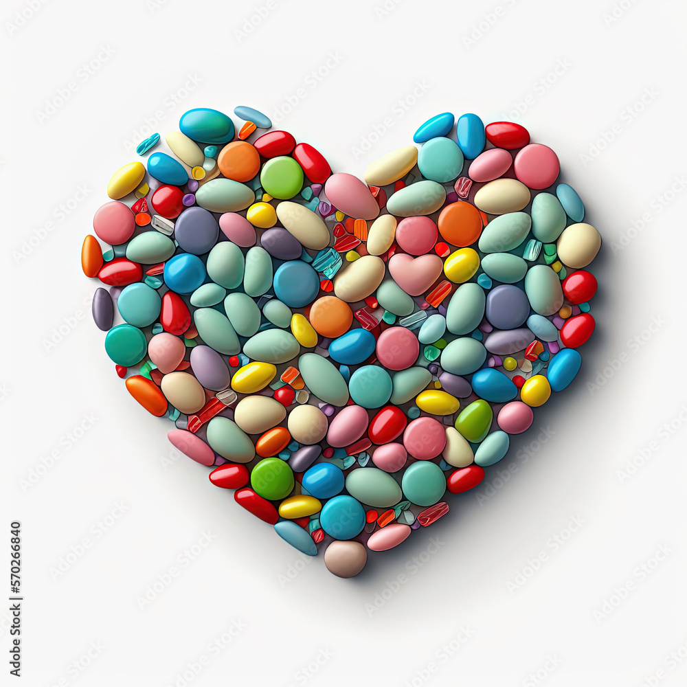 Heart made of candies on white background. Valentines Day, love Heart made of candies on white background. Valentines Day, love