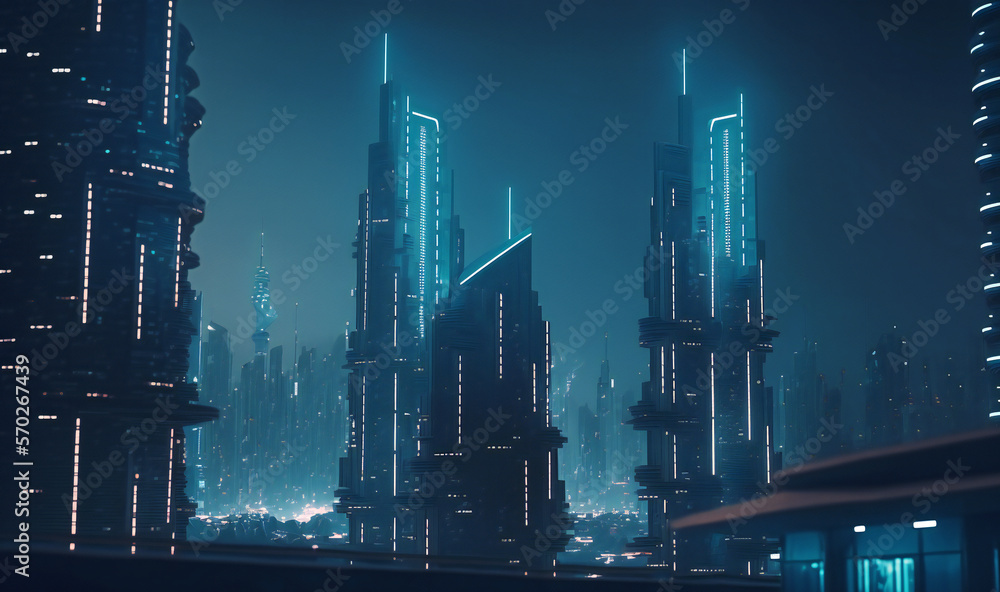 Futuristic cityscape with advanced technology and towering skyscrapers