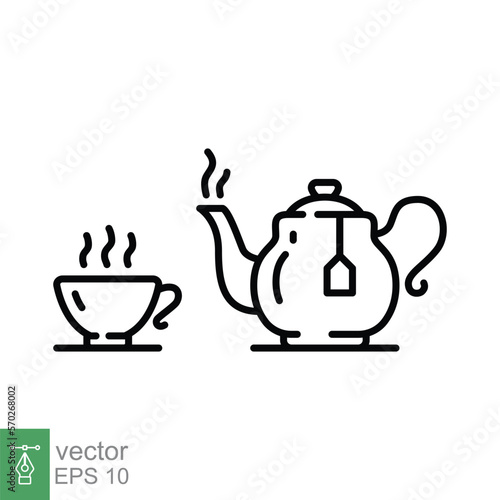 Teapot and cup line icon. Simple outline style. Tea pot, pour cup of kettle, silhouette symbol for web and mobile phone. Vector illustration isolated on white background. EPS 10.