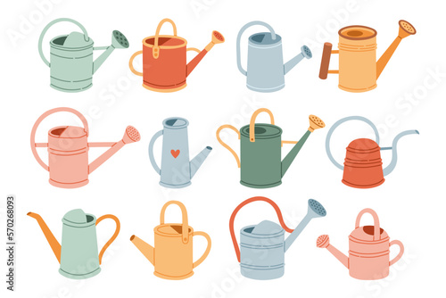 Watering Can Spring Set. Scrapbook design elements in vector photo