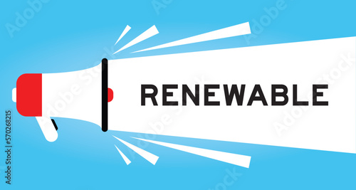 Color megaphone icon with word renewable in white banner on blue background