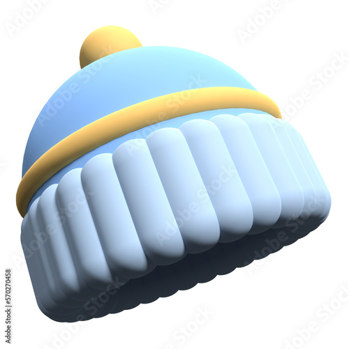 Winter hat 3d render icon illustration. Sky blue beanie hat isolated. Beanie hat icon in 3d render. 3d render illustration