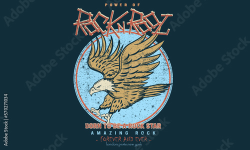 Eagle rebel rock tour graphic print design. Make some noise rock and roll artwork design. Power of music.