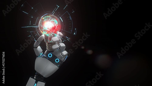 4k Video Humanoid Robot Hand Bulb, AI Creativity. ProRes 4444.