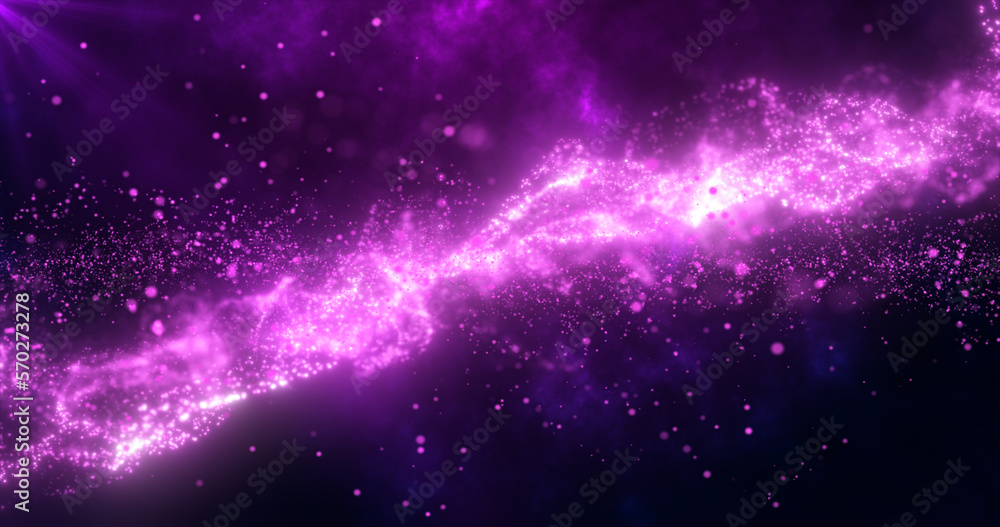 Abstract purple glowing flying waves of energy particles futuristic high tech background
