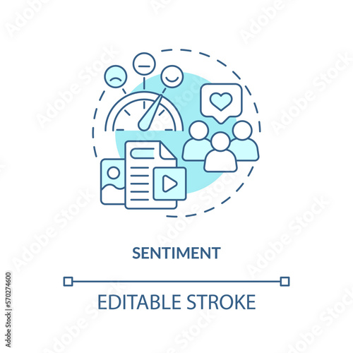 Sentiment turquoise concept icon. Users reactions. Social media advertising metric abstract idea thin line illustration. Isolated outline drawing. Editable stroke. Arial, Myriad Pro-Bold fonts used