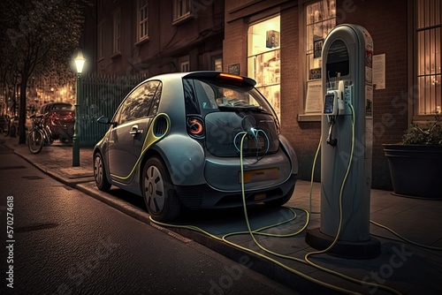 Image of an electric car charging process. ai generative