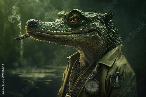 crocodile Animal smoking ganja weed illustration generative ai