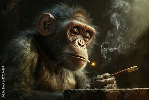 Photo Monkey Animal smoking ganja weed illustration generative ai