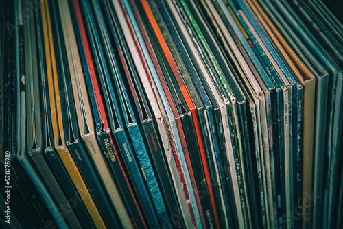 Stack of vinyl records in retro style