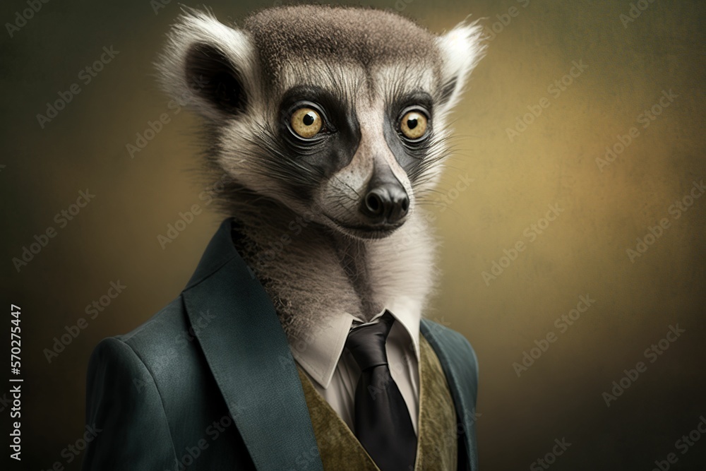 Portrait of a Lemur dressed in a formal business suit, generative ai	