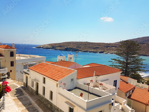 andros island korthi city in greece tourist resort summer season photo