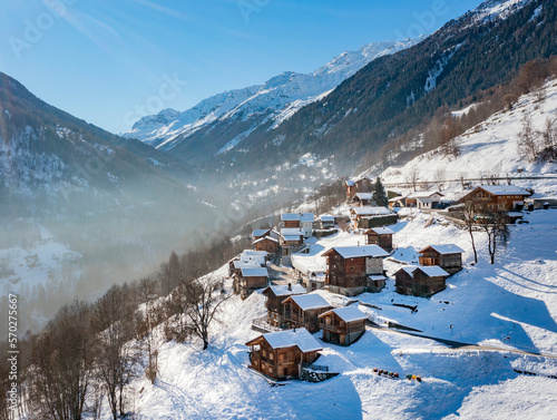 alpine village in the mountains in winter