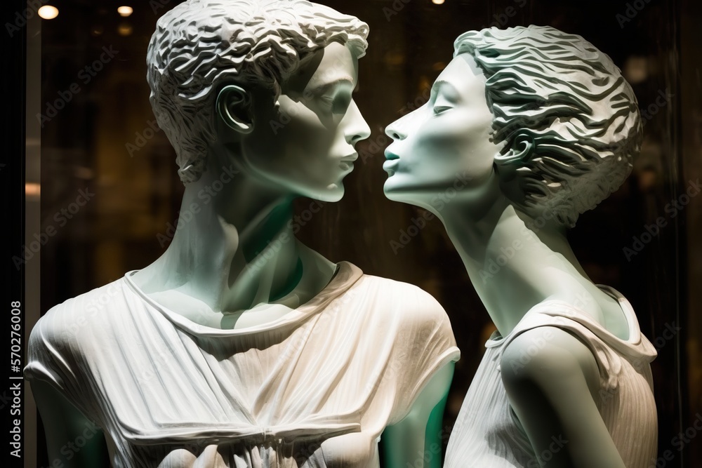 Kissing clothing mannequins, concept of Mannequin Display and Store