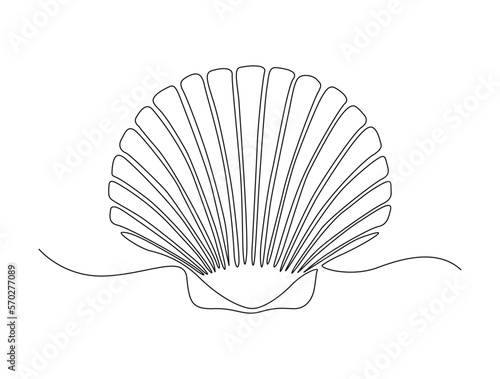 Continuous one line drawing of pearl shell . Simple illustration of shell with pearl line art vector illustration