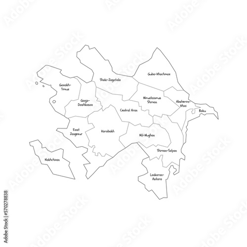 Azerbaijan political map of administrative divisions - districts, cities and autonomous republic of Nakhchivan. Handdrawn doodle style map with black outline borders and name labels. photo