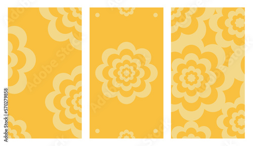 Set of Social Media Vertical Stories Templates, Yellow Floral Backgrounds, With Copy Space For Text. Golden Texture in Simple Modern Style, Background for Banner, Greeting Card, Poster or Advertising