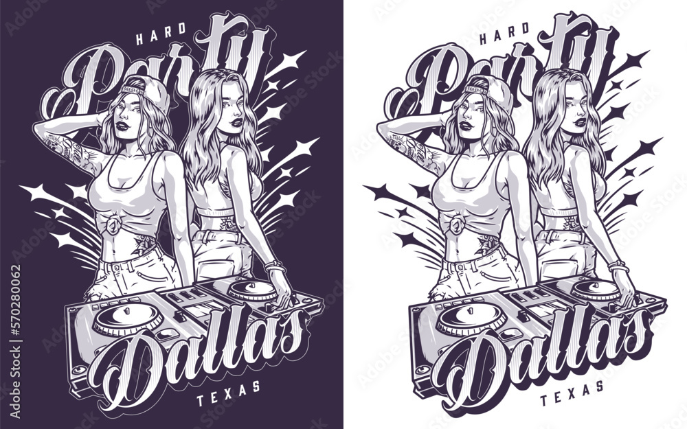 Party girls friends flyer monochrome Party girls friends flyer monochrome