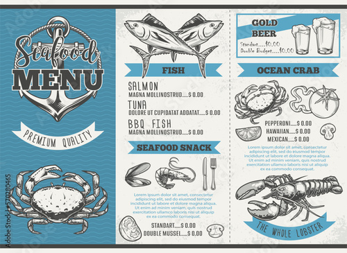 Fresh seafood menu vintage colorful