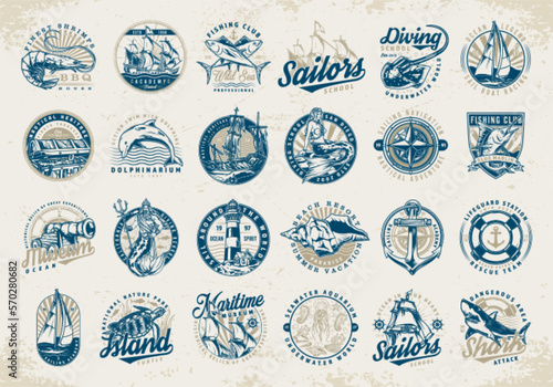 Ocean world set logotype colorful