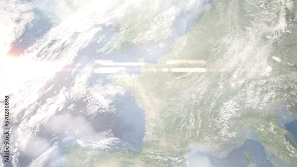 Earth zoom in from outer space to city. Zooming on Laval, France. The