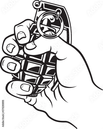 Human hand holding a vintage pineapple style hand grenade