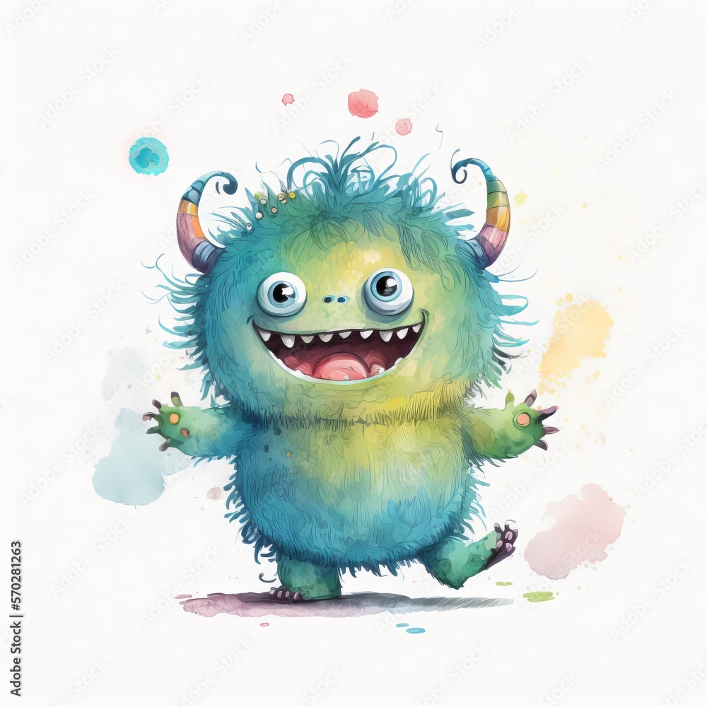 children's monster stylization drawing on paper painted in watercolor on a light background Generative AI children's monster stylization drawing on paper painted in watercolor on a light background Generative AI