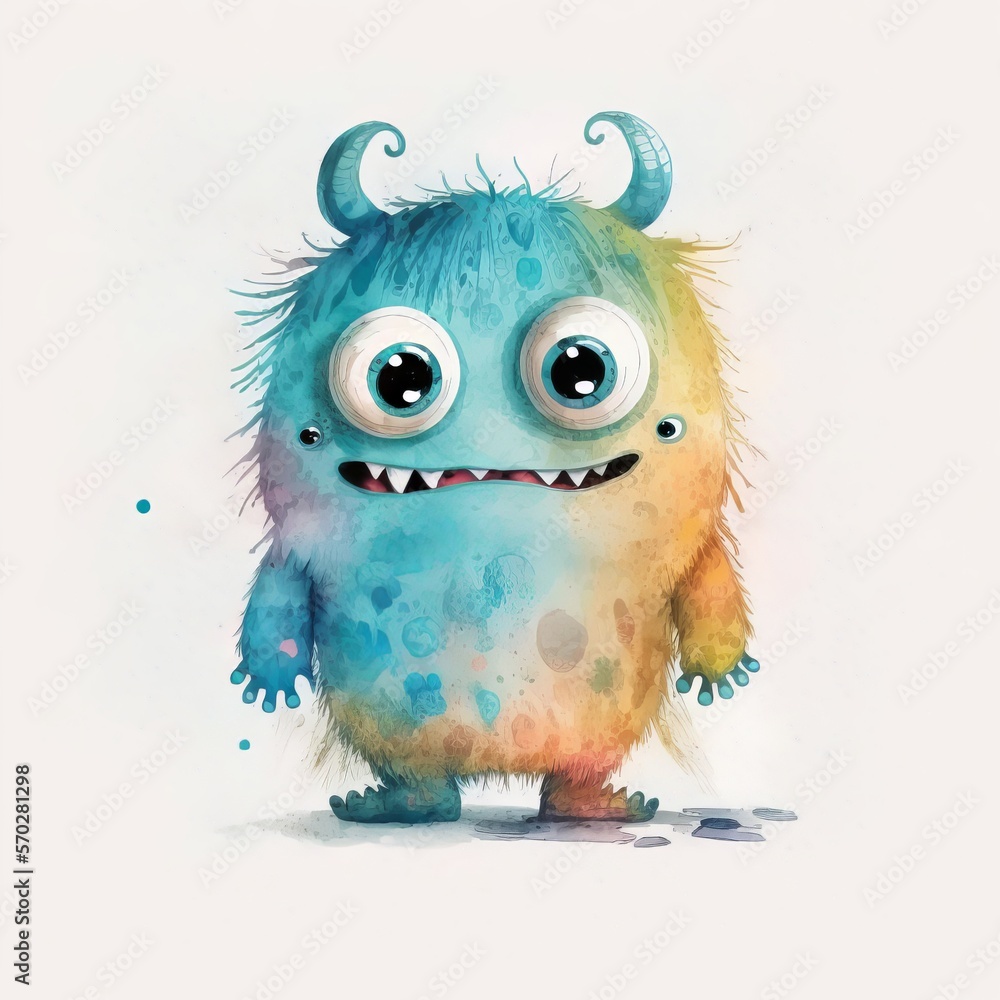 children's monster stylization drawing on paper painted in watercolor on a light background Generative AI children's monster stylization drawing on paper painted in watercolor on a light background Generative AI