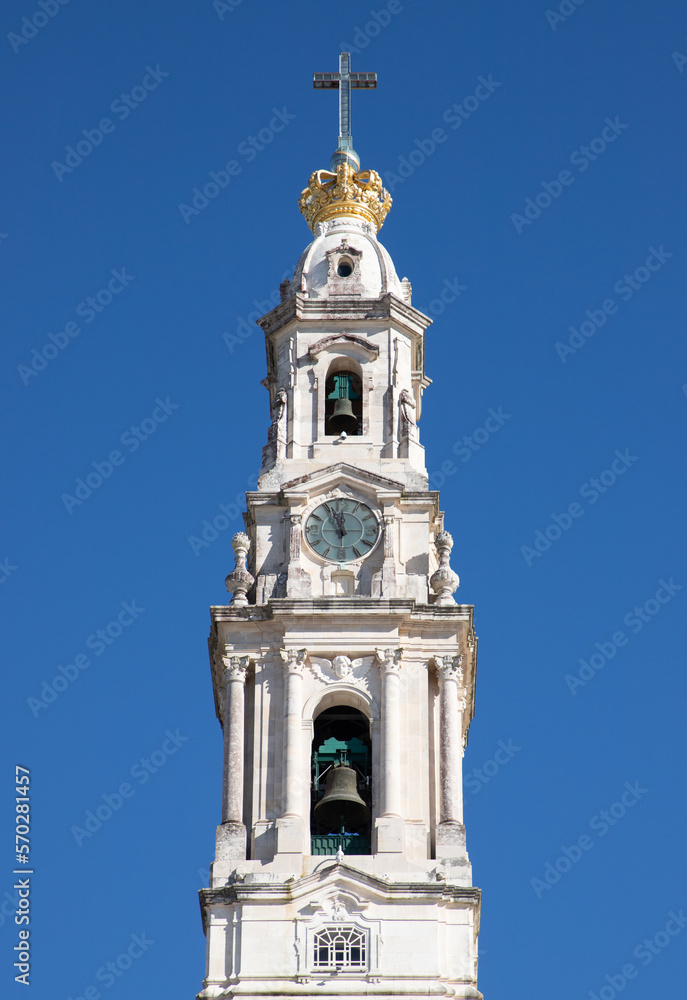 A close-up of the church tower in Fatima - Portugal