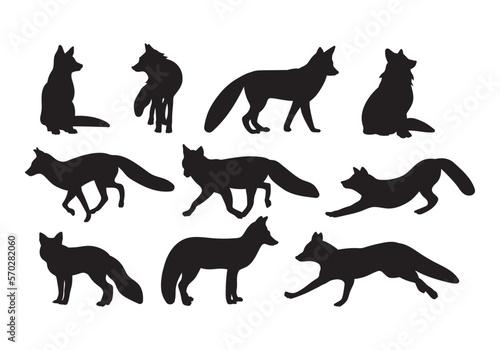 Fototapeta Naklejka Na Ścianę i Meble -  Fox silhouette cutting images, set stencil templates decals for design