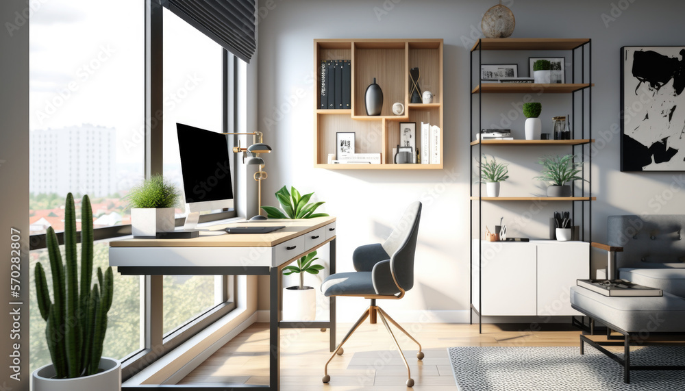 Fototapeta premium Bright modern home office space — Generative AI