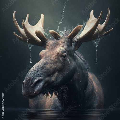 moose in the water, Generated AI photo