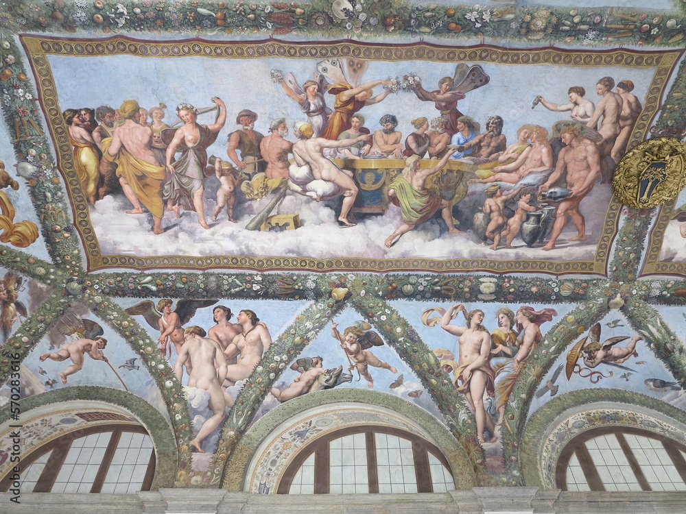 Villa Farnesina Fresco Detail Depicting a Wedding Banquet in Rome, Italy