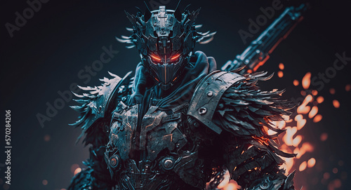 3D Rendered Futuristic Cyberpunk Robot Jaeger Samurai 11