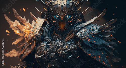 3D Rendered Futuristic Cyberpunk Robot Jaeger Samurai 7